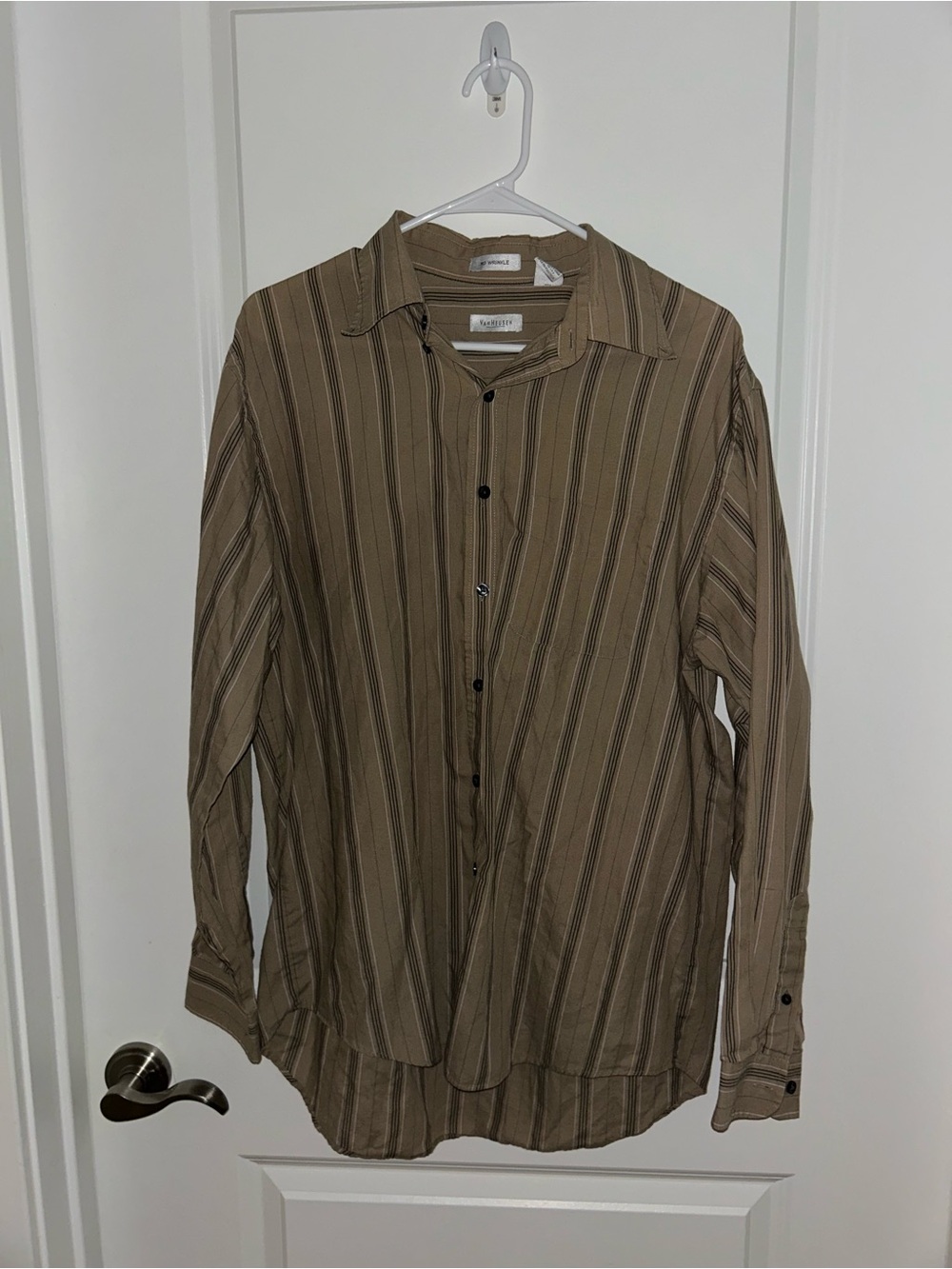Van Heusen Men's Tan and Brown Striped Button-Down Shirt